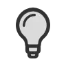 A simple black-and-white icon of a light bulb