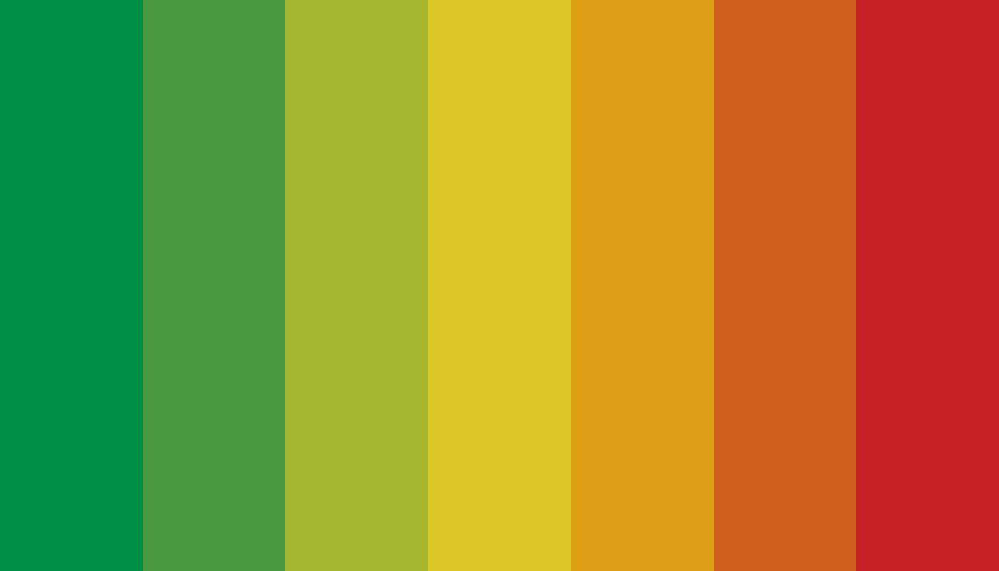 A gradient showcasing the energy rating colours, transitioning from green (most efficient) through yellow and orange to red (least efficient), representing energy efficiency grades A to G.