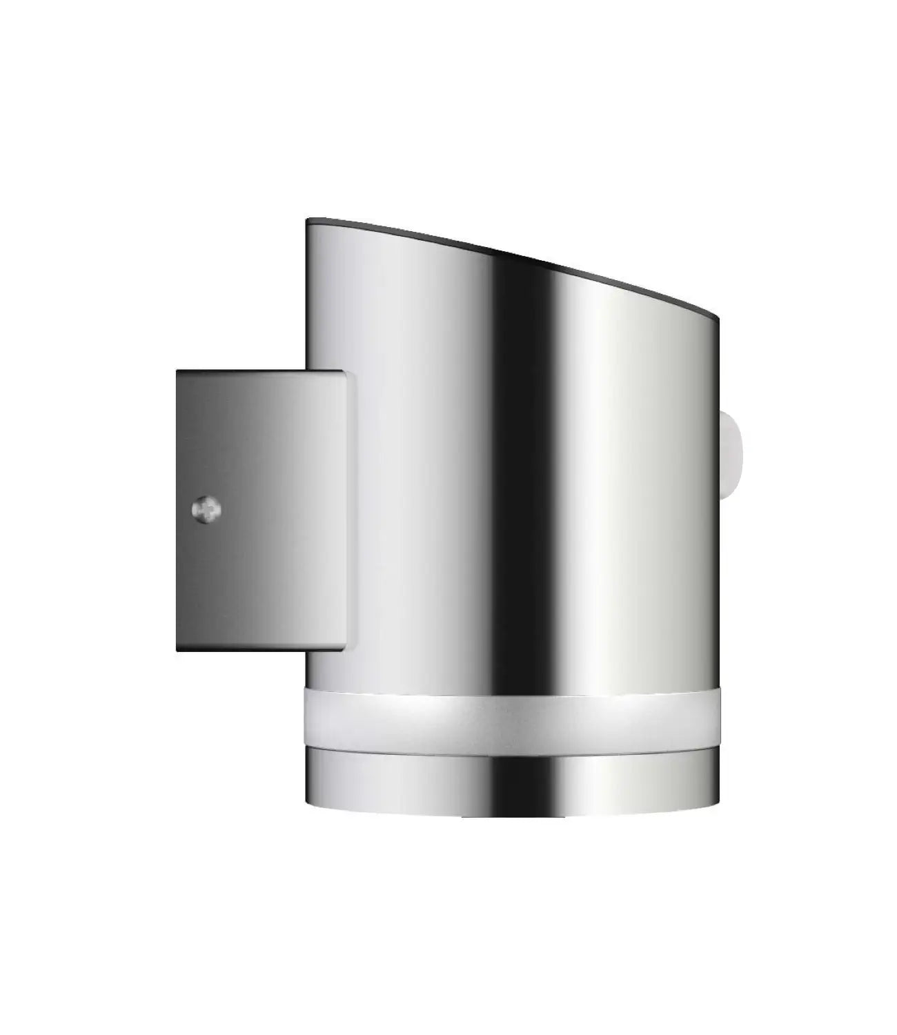 a side profile view of a silver wall light with motion sensor. The light is against a white background