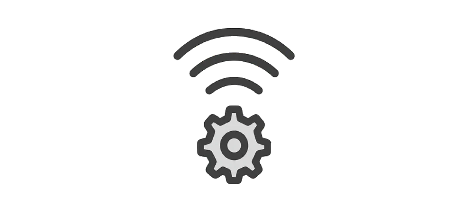 An icon showing a gear beneath a wireless signal, symbolising smart features like timers and remote control.
